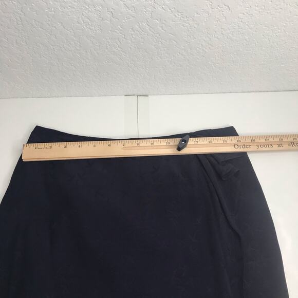 Ann Taylor Pencil Skirt Womens 6P Navy Blue Sparrow Print Ruffe Faux Wrap - Picture 7 of 10